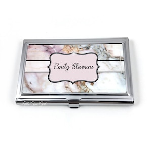 Porte-cartes de visite personnalisé en acier inoxydable - Porte-cartes de visite personnalisé - 36 motifs marbrés Porte-cartes unisexe homme femme Cadeau nouvel emploi