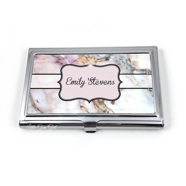 Stainless Steel Personalized Business Card Holder - Custom Business Card Case - 36 Marble Designs Unisex Men Women's Card Case New Job Gift
