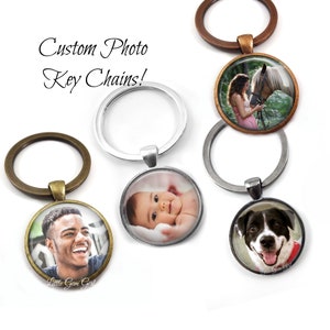 1 Custom Photo Key Chain for Dad Fathers Day Gift - Metal Key Ring with Glass Dome - Personalized Picture Keychain Charm