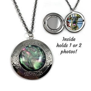 Aurora Borealis Northern Lights Custom Photo Locket - Round Metal Picture Locket in Silver, Gunmetal or Rose Gold Finish