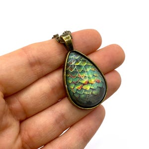 Dragon Egg Necklace - Fantasy Pendant with Mermaid Scale Effect - Magical Geek Jewelry, Mythical Creature Necklace image 4