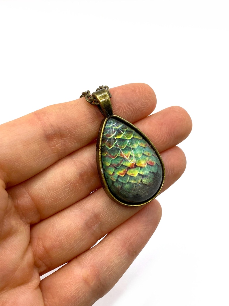 Dragon Egg Necklace - Fantasy Pendant with Mermaid Scale Effect - Magical Geek Jewelry, Mythical Creature Necklace image 4