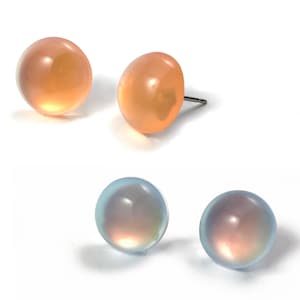 Set of 2 Sherbet Orange and Faux Moonstone Blue Stud Earrings in Titanium or Stainless Steel - Nickel Free Posts for Sensitive Ears