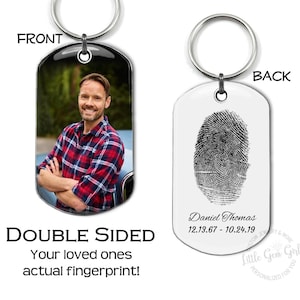 Custom Photo Personalized Dog Tag Key Chain - Memorial Fingerprint Jewelry - Actual Fingerprint Double Sided Necklace or Keychain Charm