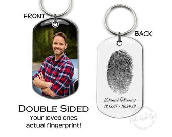 Memorial Fingerprint Custom Photo Dog Tag or Keychain – Personalized Picture Pendant with Dual-Layer Protective Coating - Gift for Him Her