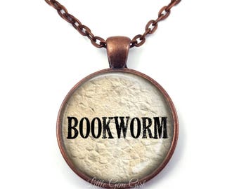 Bookworm Necklace - Bookworm Jewelry - Book Necklace or Key Chain  Charm - Book Lover Reading Library Librarian Teacher Gift