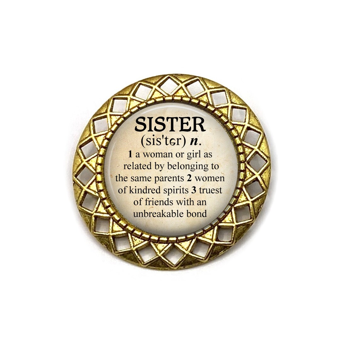Custom Sister Brooch in Silver, Gold or Bronze Flower or Diamond Design