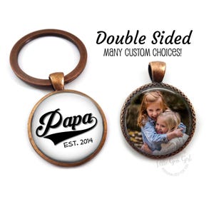 Father&#39;s Day Papa Key Chain - 2 Sided Photo Keychain - Double Sided Personalized Picture Sports Lover Baseball Golf Theme Gifts