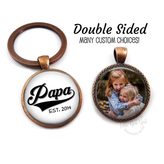 Father's Day Papa Key Chain - 2 Sided Photo Keychain - Double Sided Personalized Picture Sports Lover Baseball Golf Theme Gifts