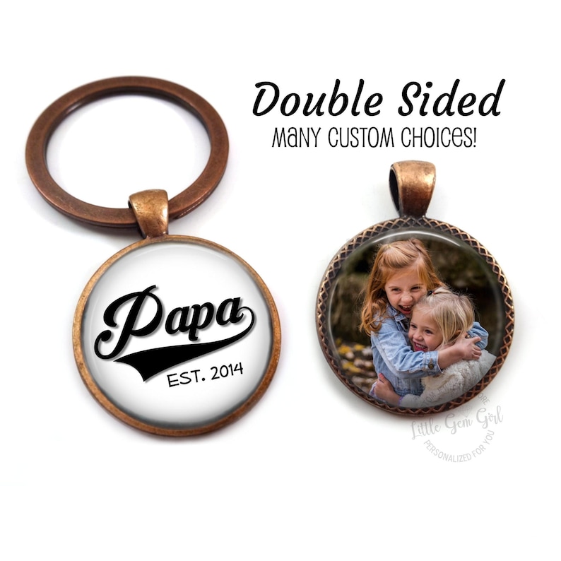 Father's Day Papa Key Chain - 2 Sided Photo Keychain - Double Sided Personalized Picture Sports Lover Baseball Golf Theme Gifts image 1
