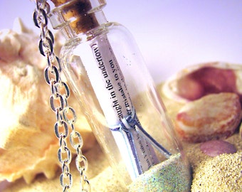 CUSTOM Message in a Bottle - Glass Bottle Cork Necklace - Love Note - Song Lyrics - Wedding Vows - Poem - Graduation Gift Going Away