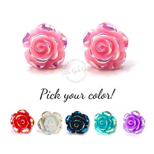 12mm Iridescent Baby Pink Rose Stud Earrings, More Colors Available, Titanium or Stainless Steel Posts, Hypoallergenic Nickel Free