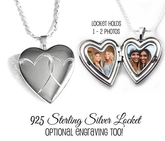 Custom Photo Double Heart Locket 925 STERLING SILVER 