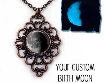 Glow in the Dark Custom Birth Moon Necklace - Personalized Glowing Moon Phase Necklace - Birth Moon Jewelry 5 Finishes - Birthday Moon