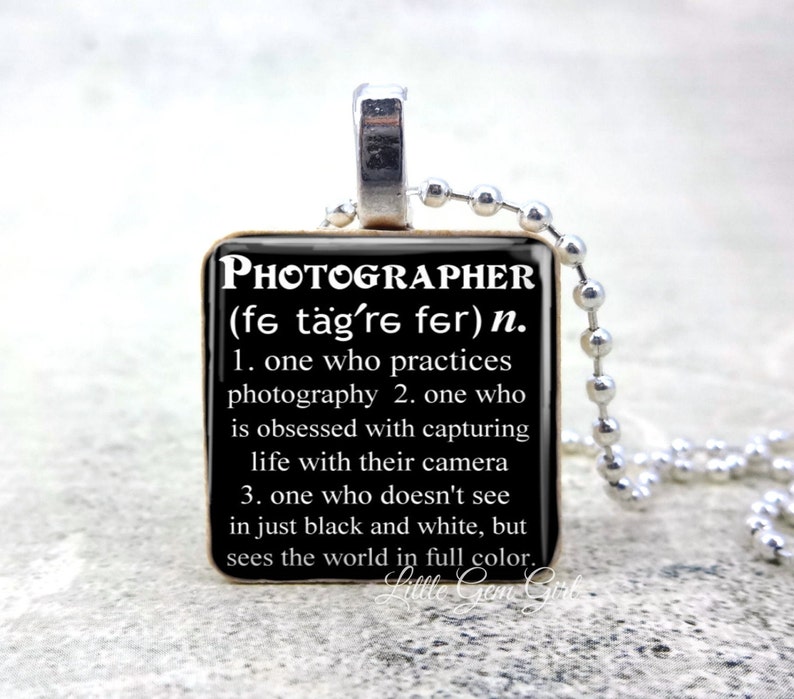 Photographer Necklace with Dictionary Definition on Wood Tile Photography Thank You Gift Photographer Quote Jewelry image 1