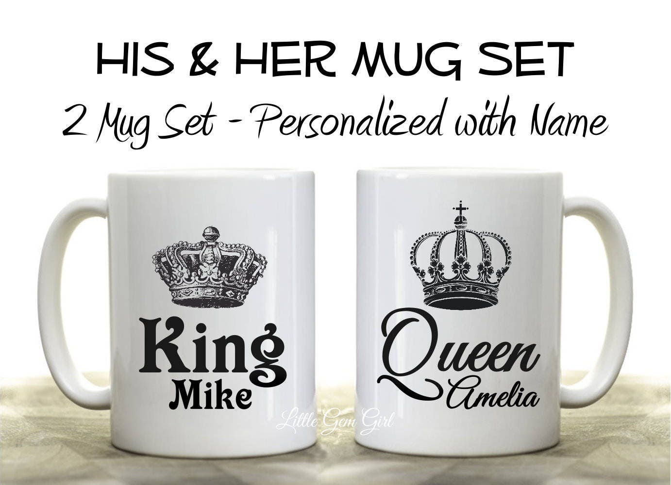 Motoki Birthday Mug 2個セット Two 15 Oz Mugs - Personalized King Queen Coffee Mug Set With