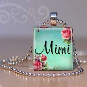 Mimi Necklace Charm - Mother's Day Jewelry for Mimi - Wood Scrabble Tile Personalized Name Necklace Custom Name Jewelry