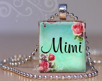 Mimi Necklace Charm - Mother's Day Jewelry for Mimi - Wood Scrabble Tile Personalized Name Necklace Custom Name Jewelry