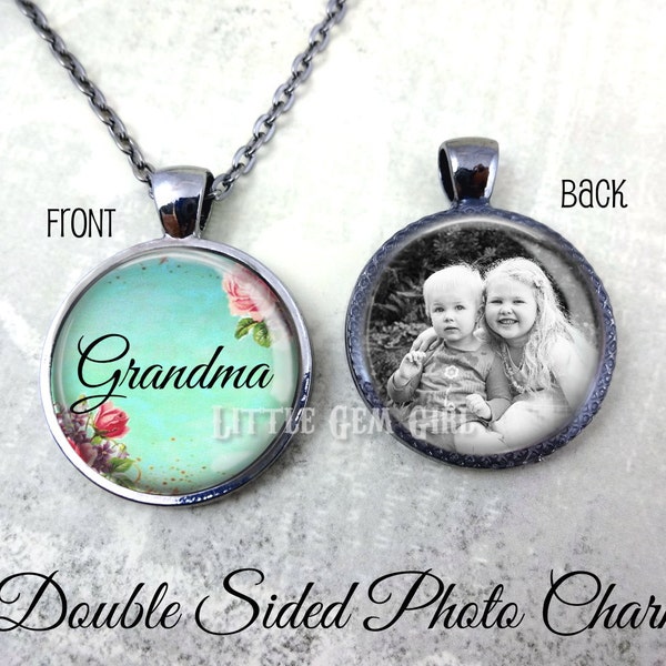 Grandma Necklace - Personalized Mother's Day Grandmother Jewelry - Double Sided Photo Necklace - Custom Picture Jewelry - Grandma Pendant