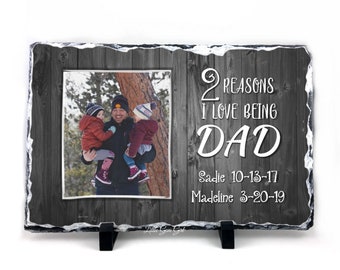 Custom Father's Day Gift Photo Plaque - 7.8 x 11.7 inch Slate Tile - Personalized Dad Frame with Text and Photo