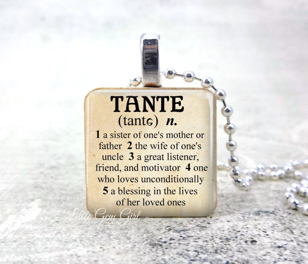 Tante Necklace Pendant Dictionary Definition in Antique Paper or Black