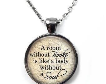 A room without Books Necklace or Key Chain Charm - Book Club Reading Jewelry - Literary Reader Book Nerd Jewelry - Library Teacher Gift