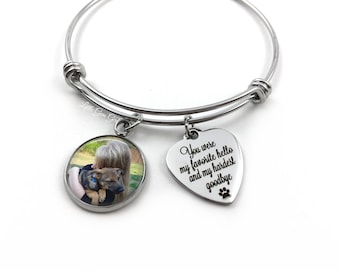Stainless Steel Personalized Pet Memorial Bracelet - Loss of Cat or Dog Custom Photo Pet Memorial Jewelry - Hardest Goodbye