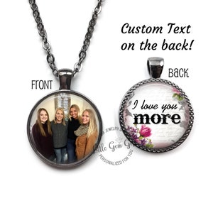 Custom Text Double Sided Photo & Text Necklace - 2 Sided Personalized Picture Your Words Quote Necklace Charm - 4 Finishes 23 Designs