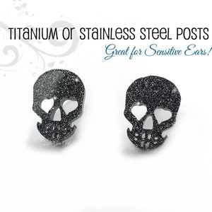 Sugar Skull Earrings - Skull Stud Earrings in Titanium or Stainless Steel Post Earrings for Sensitive Ears - 5 colors Available