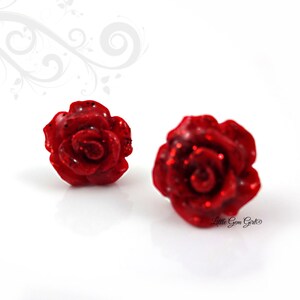 Beauty and the Beast Earrings Enchanted Red Rose Studs Titanium or ...
