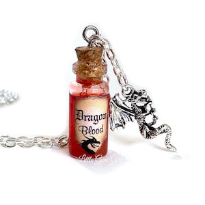 Dragon Blood Bottle Necklace - Dragon Charm Necklace - Mini Glass Bottle Potion Vial Charm - Red Copper Shimmer - Dragon Slayer Magic Spells