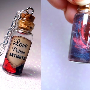 Love Potion Antidote - Glass Bottle Cork Necklace - Potion Vial Charm - Liquid Shimmer - Magic Spells