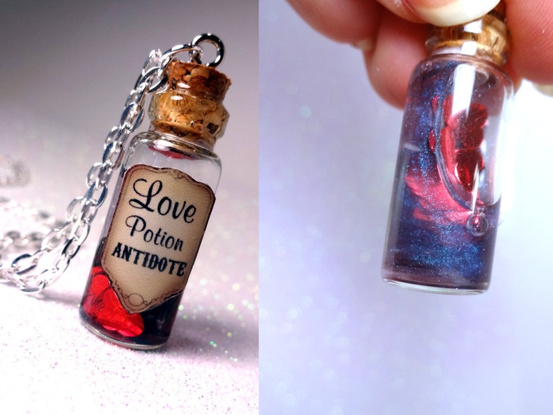 Love Potion Antidote Glass Bottle Cork Necklace Potion Vial Charm Liquid Shimmer Magic Spells image 1