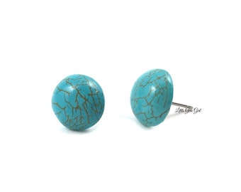 Clous d'oreilles imitation turquoise de 12 mm - Clous d'oreilles turquoise en titane ou en acier inoxydable chirurgical - Sans nickel