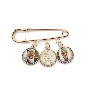 Custom Photo Lapel Pin with 3 Charms - Memorial Boutonniere - Personalized Groom In Memory Charm - We Know you would be here today