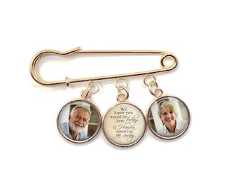 Custom Photo Lapel Pin with 3 Charms - Memorial Boutonniere - Personalized Groom In Memory Charm - We Know you would be here today