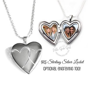 Custom Photo Double Heart Locket 925 Sterling Silver optional Engraving on Back - Picture Heart Charm - Mothers Day Necklace 5 Styles