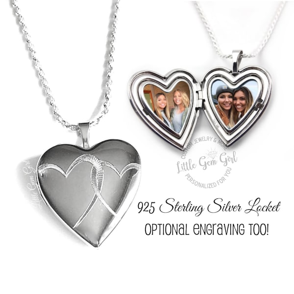Custom Photo Double Heart Locket 925 Sterling Silver optional Engraving on Back - Picture Heart Charm - Mothers Day Necklace 5 Styles