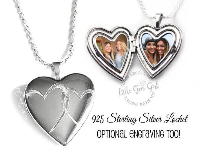 Custom Photo Double Heart Locket 925 Sterling Silver optional Engraving on Back - Picture Heart Charm - Mothers Day Necklace 5 Styles