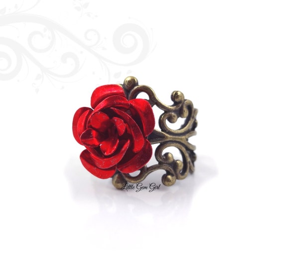 Bague Rose Rouge  Bague Rose Belle et La Bête  Bijoux Rose - Etsy France