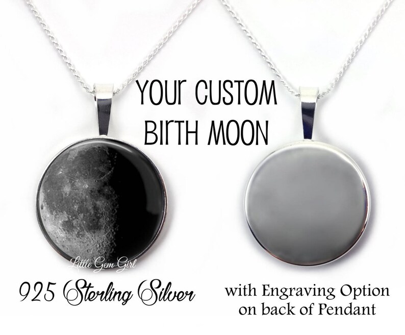 Sterling Silver Custom Birth Moon Necklace 925 Sterling Moon Etsy