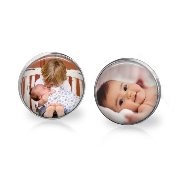 Custom Photo Earrings - Picture Stud Earrings - Post Personalized with Your Images - Mother's Day Gift - Surgical Stainless Steel Option