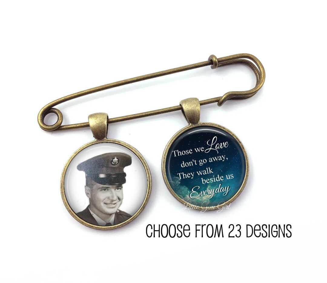 Custom Photo Groom Memorial Lapel Pin With 2 Charms Silver or Bronze