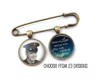 Custom Photo Groom Memorial Lapel Pin with 2 Charms Silver or Bronze Wedding Picture Boutonniere - Those we love don't go away