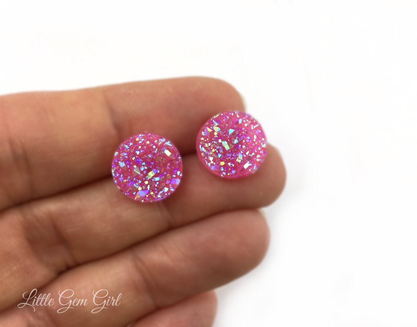 MUSE Sterling Silver 18mm Triangle Pink Drusy & Gem Stud Drop Earrings main image 1
