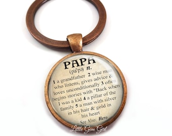Papa Key Chain - Papa KeyChain - Papa Key Charm voor Vaders Dag Woordenboek Definitie Opa Grootvader Sleutelhanger - Papa Wedding Keepsake