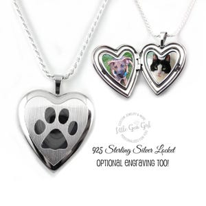 Personalized Sterling Silver Paw Print Locket - Custom Pet Photo Necklace - Engraved Dog Cat Memorial Jewelry - Pet Loss Gift