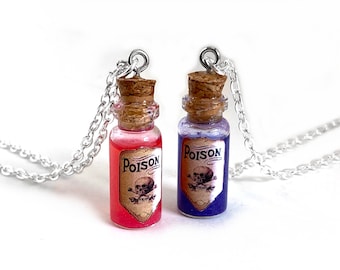Mini Poison Glass Bottle Necklace - Poison Vial Charm - Many Colors of Liquid Shimmer - Halloween Gothic Apothecary Jars and Bottles