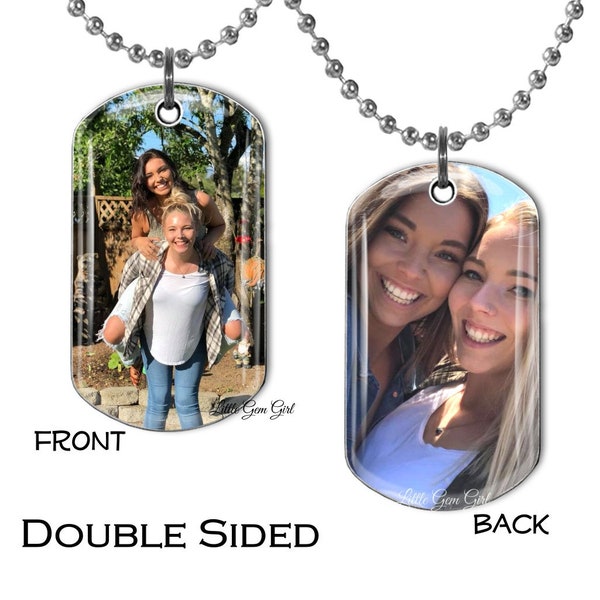 Custom Photo Double Sided Dog Tag  Necklace - Best Friend Family Kids Siblings Jewelry - 2 Sided Picture Necklace KeyChain Personalized Gift