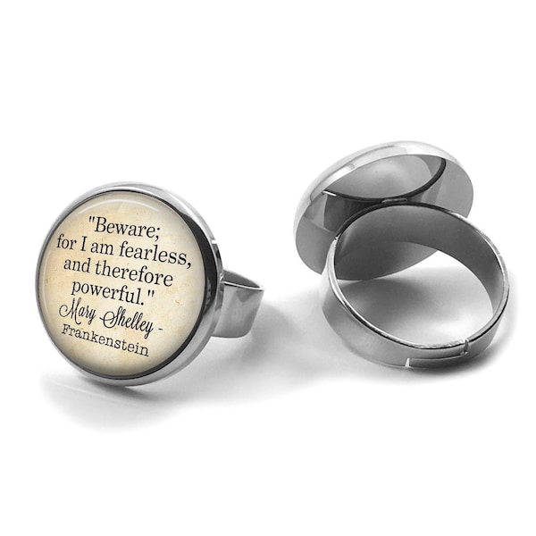 Frankenstein Book Ring - Mary Shelley Beware for I am Fearless Quote Jewelry - Librarian English Literature Book Lover Teacher Gift